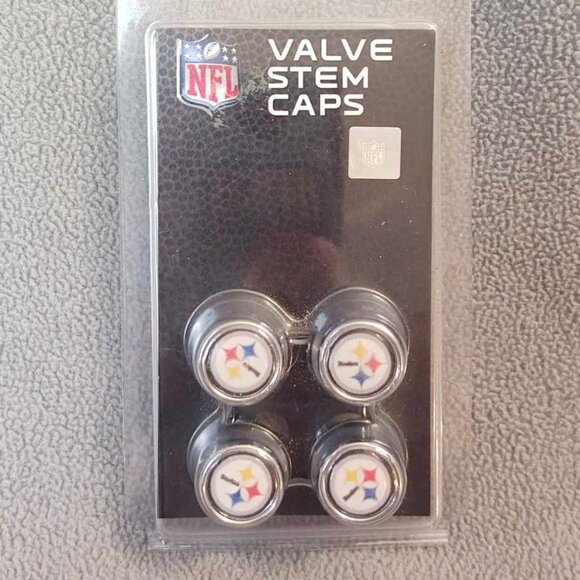 NWT NIB NFL Official Steelers Logo Valve Stem Caps: Pack Of 4 - Picture 2 of 3